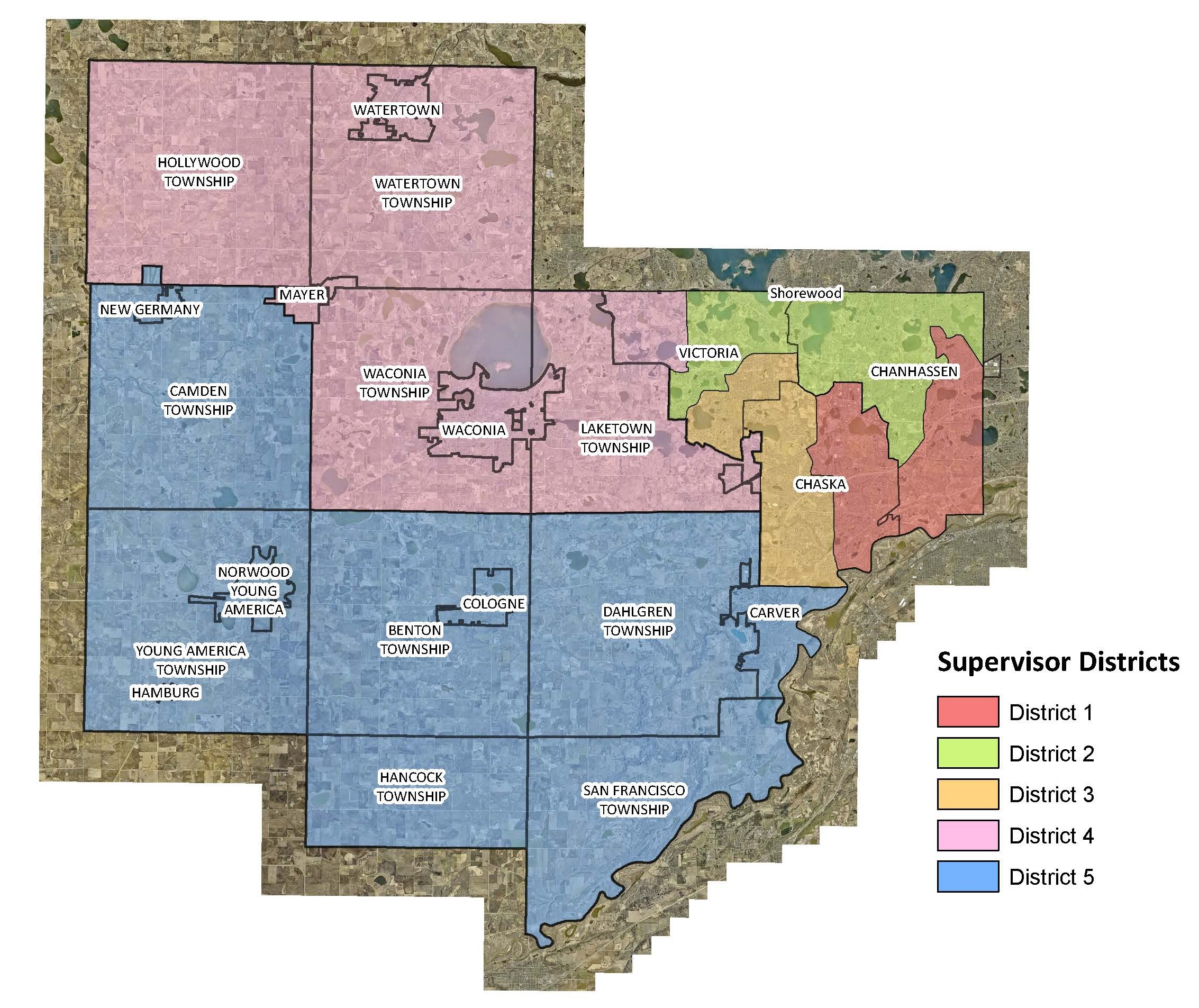 Carver County map with SWCD Supervisor Districts.